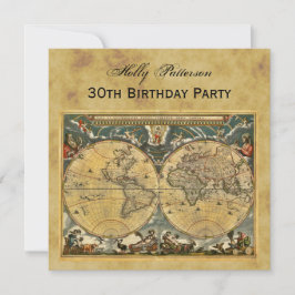 Convite Mapa Mundial Antiquado, Aniversário do BG SQ em Di