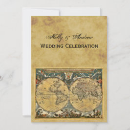 Convite Mapa Mundial Antiquado, Casamento BG V em Desgosto