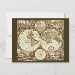 Convite Mapa Mundial Antiquado por Frederick de Wit Convit