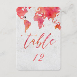 Convite Mapa Mundial Aquarela Número da Mesa de Casamento