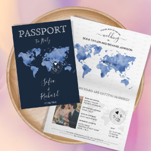 Convite Mapa Mundial Azul do Passaporte de Destino de Casa