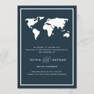 Convite Mapa Mundial Azul Escuro   Cancelamento de Casamen