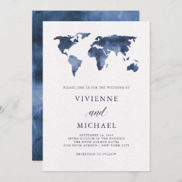 Convite Mapa Mundial da Cor da Água Azul | Casamento