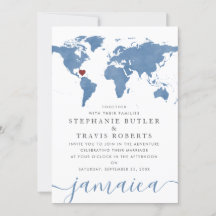 Mapa Mundial de Aquarela Azul Casamento de Destino