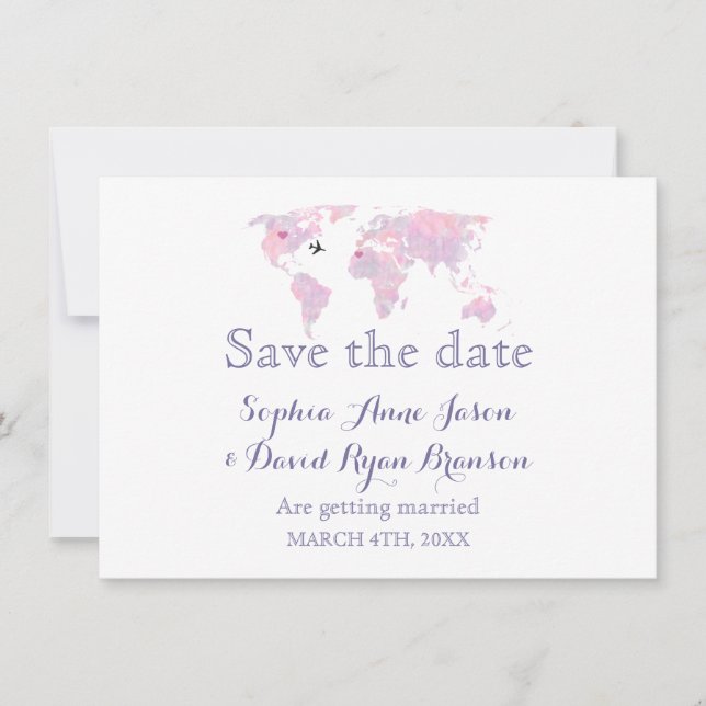 Convite Mapa Mundial de Aquarela de viagem Salve a Data (Frente)