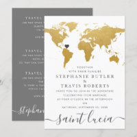 Mapa Mundial de Casamento no Exterior Dourado Chic
