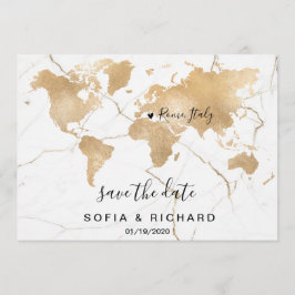 Convite Mapa Mundial de Destino de Casamento Dourado com C
