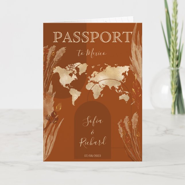 Convite Mapa Mundial de Passaportes Caseiros Boho Terracot (Frente)