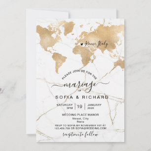 Convite Mapa Mundial Destino de Casamento Coração Removíve