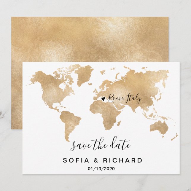 Convite Mapa Mundial Destino de Casamento Coração Removíve (Frente/Verso)