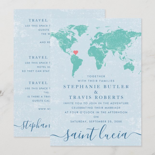 Convite Mapa Mundial Destino | Escolha as Cores Casamento (Frente/Verso)
