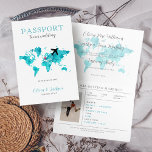 Convite Mapa Mundial do Passaporte de Casamento de Destino<br><div class="desc">Convite para Mapa Mundial de Passaportes de Casamento de Destino & Azul</div>