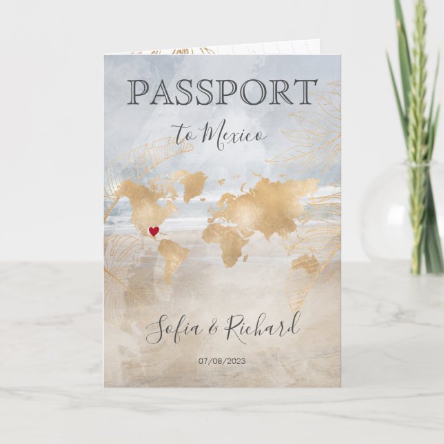 Convite Mapa Mundial do Passaporte de Destino de Casamento (Frente)