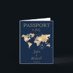 Convite Mapa Mundial Dourado do Destino de Passaporte<br><div class="desc">Mapa do Mundo Moderno e Elegante Convite Destino de Casamento,  como passaporte</div>