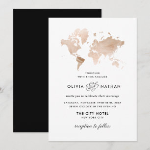 Convite Mapa Mundial Glamoroso  Casamento por tema Viagem
