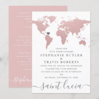 Mapa Mundial Tema Viagem Casamento Rosa Rubor