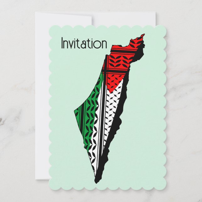 Convite Mapa Palestino que Bandeira e Padrão Keffiyeg (Frente)