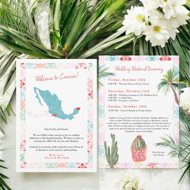 Convite Mapa tropical do México QR casamento de boas-vinda (ropical Mexico map QR welcome wedding Invitation)