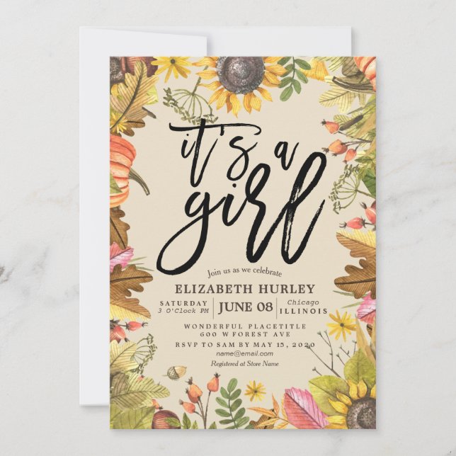 Convite Mapeamento de outono de chá de fraldas deixa flore (Frente)