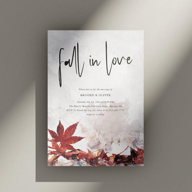 Convite Maple Elegante 'Fall in Love' Deixa Casamento (Elegant 'Fall in Love' Maple Leaves Wedding Invitation Personalized)