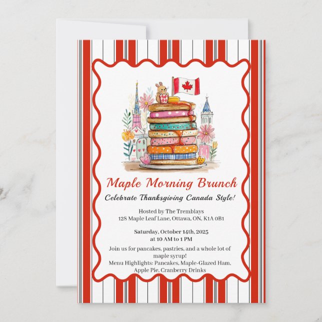 Convite Maple Morning Brunch | Dollhouse Pancake 3D (Frente)