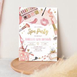 Convite Maquiagem de Aniversário Pink Gold Glitz Spa