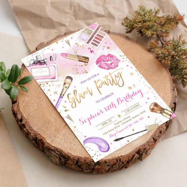 Convite Maquiagem Glam Rosa Corada Spa Aniversário (Criador carregado)