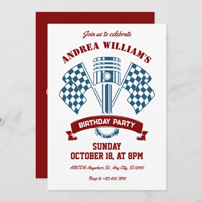 Convite Máquina de corrida de motocicleta retrô  (Frente/Verso)