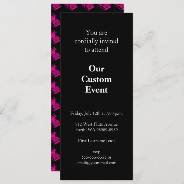 Convite Máquina de Escrevendo Magenta (Frente/Verso)