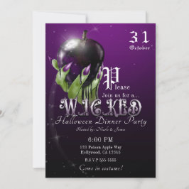 Convite Máquina de Maçã Envenenada Roxa Festa de Halloween