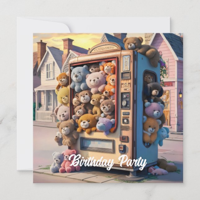 Convite Máquina de vedação cheia de ursos de pelúcia (Frente)