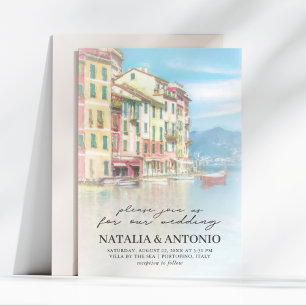 Convite Mar de Itália   Casamento Portofino Watercolor