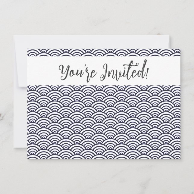 Convite Mar de Seigaiha - Ondas Azuis Japonesas (Frente)