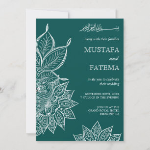 Convite Mar Verde Mehendi Henna Casamento Islâmico