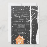 Convite Maravilha de Chalkboard chá de fraldas de inverno<br><div class="desc">Chá de fraldas de inverno elegante, estilo russo country, modelo de convite chic de inverno com uma casa de pão-de-gengibre, neve caindo e árvores de pássaros maravilha paisagem no fundo do quadro de carvão de cinza escura. Preencha suas informações nos pontos, Você pode optar por personalizá-las mudando ainda mais as...</div>