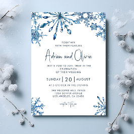 Convite Maravilha de inverno simples Blue Snowflake Casame