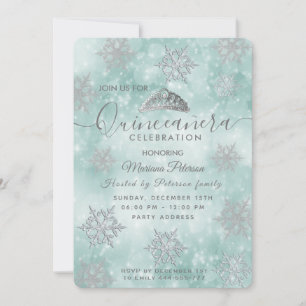 Convite Maravilha de inverno teia bokeh tiara Quinceañera