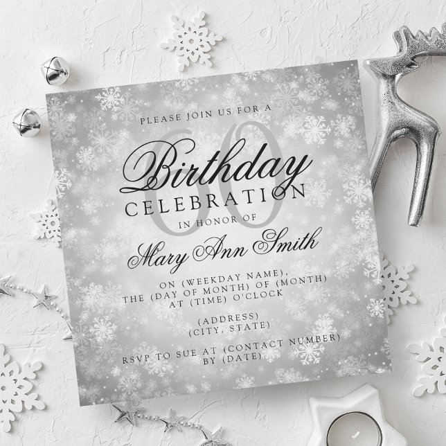 Convite Maravilha Elegante 60º Aniversário da Prata Invern (Elegant 60th Birthday Silver Winter Wonderland Invitation)