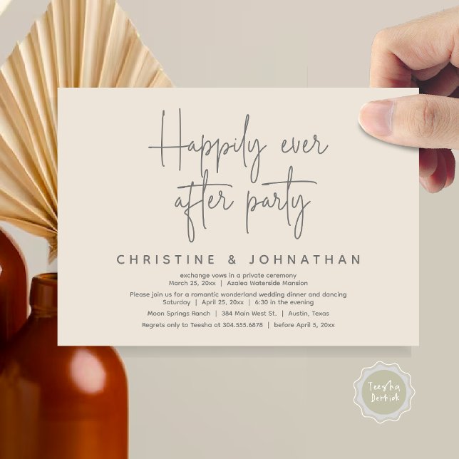Convite Maravilha Romântica Feliz Para Sempre Depois da Fe (Romantic Wonderland Happily Ever After Party Invitation Card, PDF, Modern Minimalist, Cream Grey)