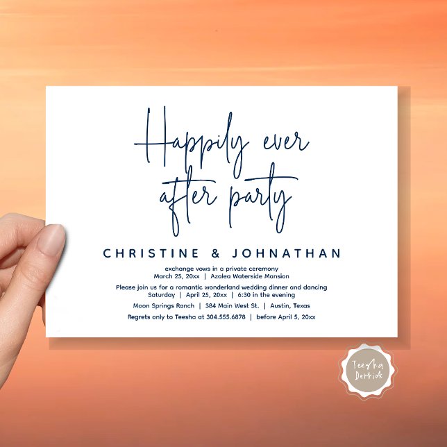 Convite Maravilha Romântica Feliz Para Sempre Depois da Fe (Romantic Wonderland Happily Ever After Party Invitation Card, PDF, Modern Minimalist, Navy Blue)