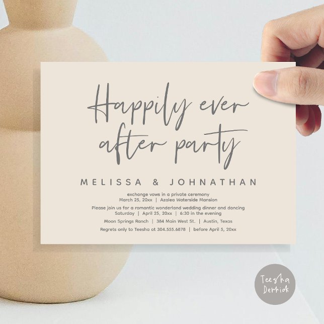 Convite Maravilha Romântica Feliz Para Sempre Depois da Fe (Romantic Wonderland Happily Ever After Party Invitation Card, PDF, Modern Minimalist, Cream Grey)