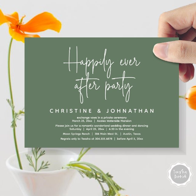 Convite Maravilha Romântica Feliz Para Sempre Depois da Fe (Romantic Wonderland Happily Ever After Party Invitation Card, PDF, Modern Minimalist, Sage Green)
