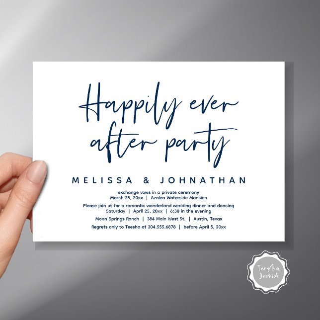 Convite Maravilha Romântica Feliz Para Sempre Depois da Fe (Romantic Wonderland Happily Ever After Party Invitation Card, PDF, Modern Minimalist, Navy Blue)