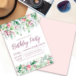 Convite Maravilha-Rosa-Rosa-90 Floral Aniversário