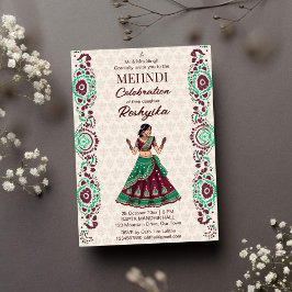 Convite Maravilha verde-burgundy do casamento indiano