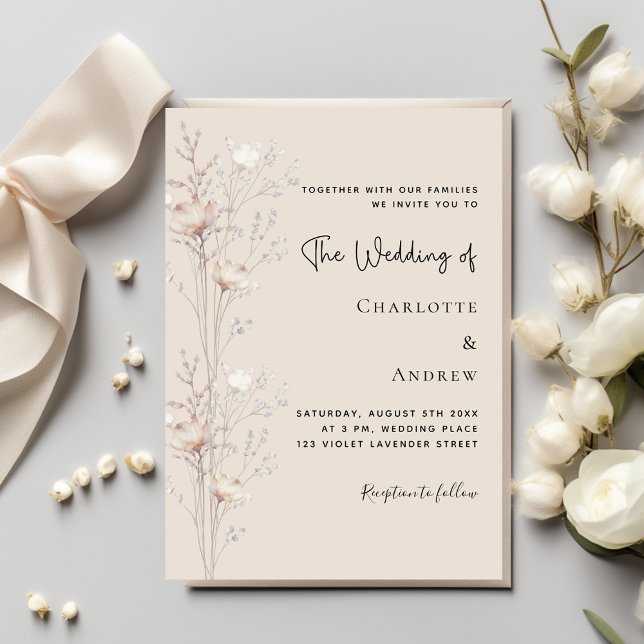 Convite Maravilhas beige casamento elegante (Criador carregado)