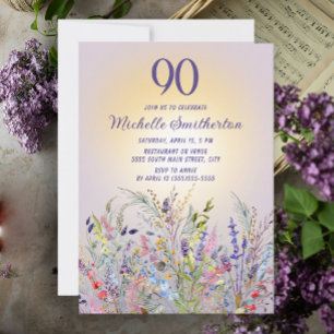 Convite Maravilhas do Sol Roxo-90 das Mulheres Aniversário