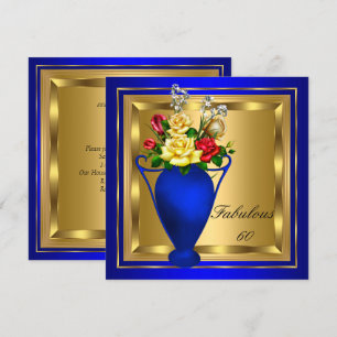 Convite Maravilhosas Rosas Elite de Aniversário em Azul Re