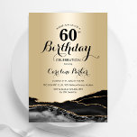 Convite Marble 60º Aniversário do Agato Negro Dourado<br><div class="desc">Preto e ouro agata 60º convite de aniversário. Elegante design moderno com fundo geode de pedra de pedra, dourado falso e letra de script de tipografia. Trendy convida o cartão perfeito para uma comemoração de dia das mulheres na moda. Impressos convites Zazzle ou modelo de impressão digital instantânea para download....</div>