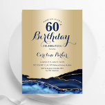 Convite Marble Azul Agate do Marinho Dourado 60º Aniversár<br><div class="desc">Marinho azul e ouro agate 60º convite de aniversário. Elegante design moderno com cor azul-real de água agate marble geode fundo, fonte falsa de ouro brilhante e script de tipografia. Trendy convida o cartão perfeito para uma comemoração de dia das mulheres na moda. Impressos convites Zazzle ou modelo de impressão...</div>